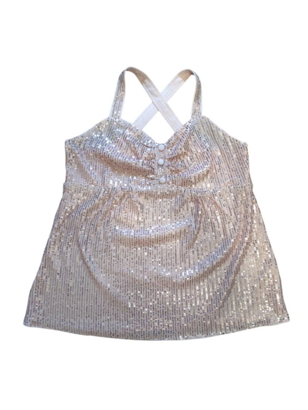 Belle Poque Sequin Top Blush Pink Sleeveless Cross Back Size L NWT.